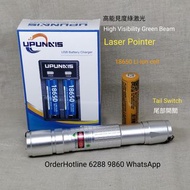 New Green Beam Laser Pointer + 18650 Li-ion Cell + USB Charger. 綠激光鐳射觀星筆全套
