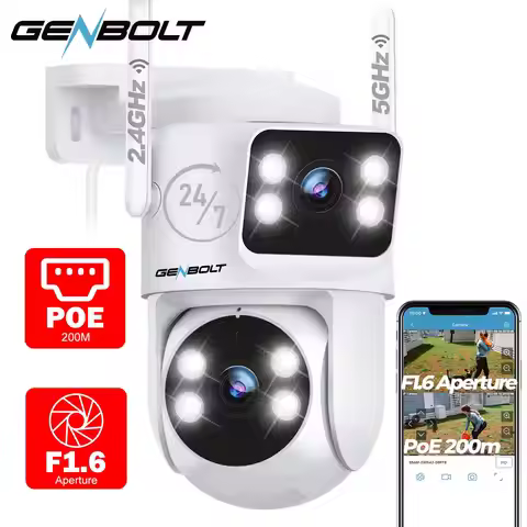 GENBOLT Dual Lens PTZ WiFi Camera Outdoor Dual View Security Cam Auto Tracking Color Night Vision Hu