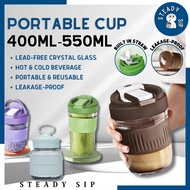 SteadySip Glass Cup with Lid Tumblr Straw Tumbler Cup Coffee Cup Lid Doorgift Kahwin Murah Gift 玻璃杯