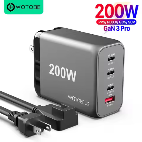 WOTOBE 200W GaN Wall Charger PD Type C USB Fast Charging Quick Charge PD100W PPS 65W 45W QC5 for iPh