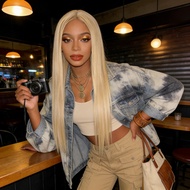 New Product Wig Female Long Straight Hair Light Gold 613 Dyed Chemical Fiber Headgear Fake Delivery 
