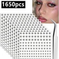 1650/1320/825/495/330/165pcs 3-6mm Silver-Plated Acrylic Y2K Sexy Body Jewelry Stickers + Tweezer, F