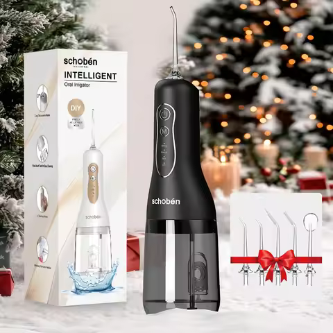 Schoben Water Flosser 2.0, a portable oral irrigator, is a rechargeable electric flosser featuring 4