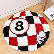 8 Ball Rug - 39.3 inch Checkered Area Rug Billiard Pool 8 Ball Carpet, Non-Slip Flocking Floor Bath 