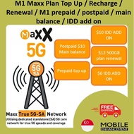M1 Maxx $10 $12 $15  $ 6 IDD / Recharge / Renewal / prepaid / postpaid /main balance top up plan