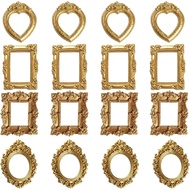 16 Mini Vintage Frames, Miniature Picture Frames Set with Oval, Square, Heart Shapes, Mini Gold Pict