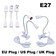 Head E27 light bulb Lamp AC power supply base Flexible holder EU US uk Plug socket desk Clip for tab