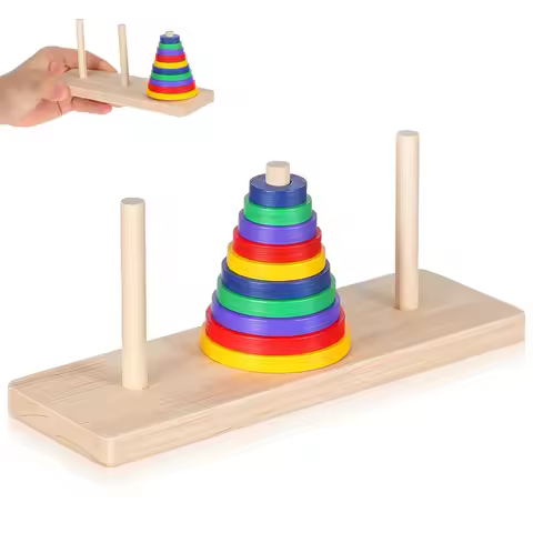 1Set Hanoi Tower Wooden Puzzle Game Logic Brain Teaser for Adults and Children Over 6 Years Iq Enhan