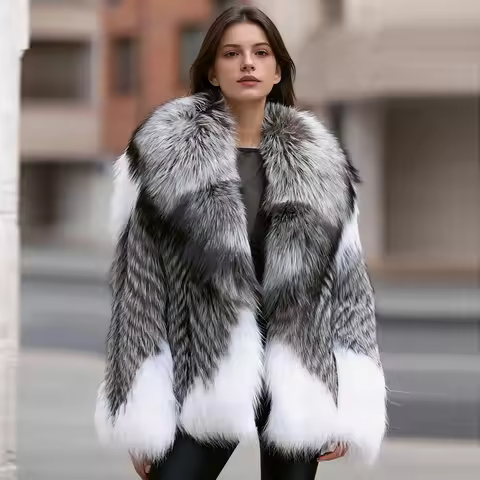 Natural Fox Fur Jacket With Turndown Collar Real Silver Fox Fur Jacket Winter Jackets For Women Luxu
