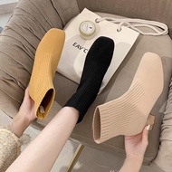 AG1 Women's Ankle Boots Fashion Solid Color Stretch Knit Round Toe Sock Boots