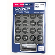 FL5 / FK2 / FK8 - RAYS 19 Hex Lock & Nut Set / M14 x 1.5 / 5 Hole / BLACK (100% ORIGINAL JAPAN)