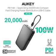 Aukey PB-Y48 Spark Sling 100W 20000mAh Compact Fast Charging Power Bank Built-in USB-C Cable (24 Mon
