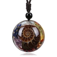 Natural Healing  7 Chakra Crystal Quartz Stone Pendant Necklace Adjustable Resin Ammonite Fossil Spi