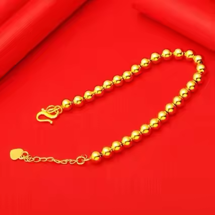 24K Gold Women's Round Bead Bracelet | AU999 Pure Gold, glossy round beads, minimalist & luxurious