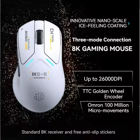 INPHIC IN10R Wireless Three-mode 8K Gaming Mouse PAW3395 Sensor Nano-scale Ice-feeling Coating 800mA