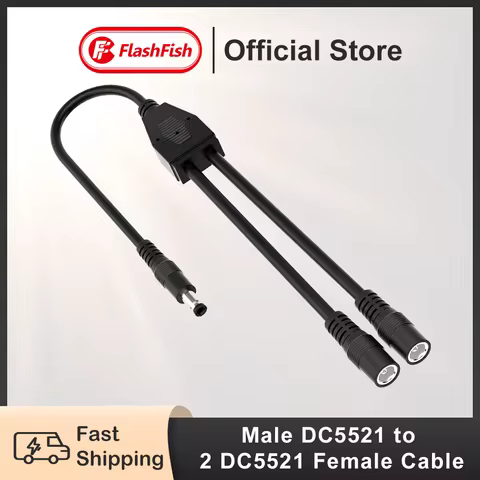 FF Flashfish 2pcs Solar Panel Connectors Wire Y Parallel Cable Male DC5521 to 2 DC5521 Female Cable 