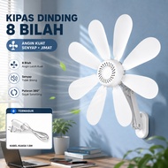 8 Blade Wall Fan Mini Kipas No Drilling Required Space Saving Quiet Silent Flower Fan for Bedroom Of