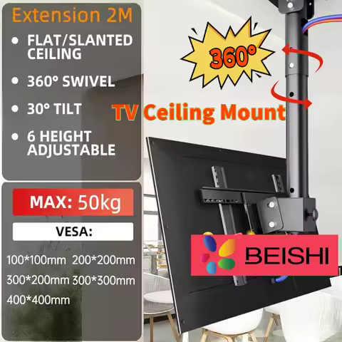 Universal TV Ceiling Mount Adjustable TV  Bracket for 26-65 Inch Screen 360° Rotation and 15° and 30
