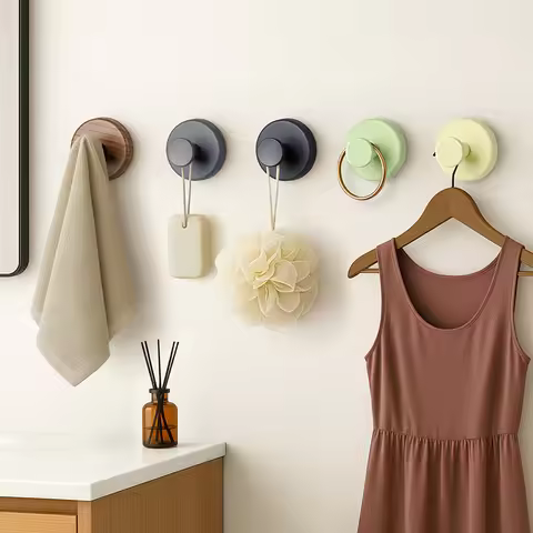 Suction Cup Hook Strong Vacuum Bathroom Suction Cup Hooks Waterproof Towel Holder PP Reusable Wall H