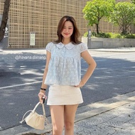 (PB.HAVANA) Áo kiểu JINI babydoll cổ bèo cúc cài hoạ tiết hoa nổi AO591