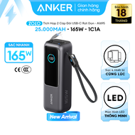 Pin dự phòng Anker Zolo 25000mAh | Công suất lớn 165W | Tích hợp cáp USB-C có thể thu gọn | Màn hình
