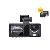 กล้องติดรถยน2024 4k 3 เลนส์ Full HD 1080P (ด้านหน้า+ภายในรถ+ถอยหลัง) กล้องติดรถยนต์ wifi เครื่องบันทึกการขับขี่ เลนส์มุมกว้าง170 องศา Dash Cam กล้องรถยนต์