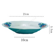 Floral motif plate* parakeet eating* stone ware* flowers