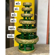 ขันโตกสีเขียว ขันโตกสีเขียวเขียนทอง ขันโตกไม้ พานขันโตก 45681012นิ้ว