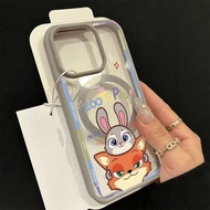 Creative Cartoon Fox and Rabbit Couplebag iPhone 16 15 14 13 12 11 Pro Max X XS XR 7 8 Plus