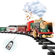 Train Set with USB Charging Battery and Remote Control - Christmas Train Toys - Steam Locomotive Engine, Cargo Car and Train Tracks - Rechargeable Electric Train Toy Gift Toys for Age 3 4 5 6 + Kids
