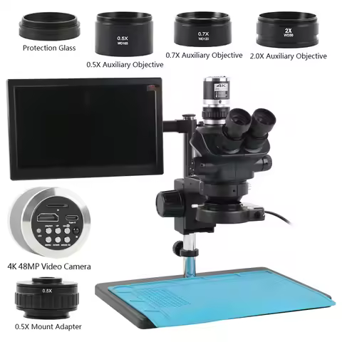 48MP 4K VGA HDMI USB Type-c Electronic Video Camera +7X 3.5x-100x Stereo Trinocular Microscope 11.6 