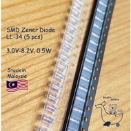 SMD Zener Diode 5pcs 0.5W LL34 ZMM 3.0V 3.3V 3.6V 3.9V 4.3V 4.7V 5.1V 5.6V 6.2V 6.8V 7.5V 8.2V