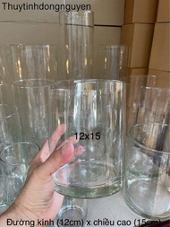 (D12cm x H15cm) Lọ hoa bình bông thuỷ tinh trụ 12x15cm (đường kính 12cm x cao 15cm)