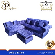sofa sudut l putus minimalis / sofa tamu modern murah tegal pekalongan - midili (bludru)