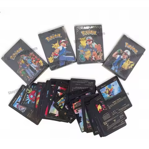 55 Pokemon Cards Black Foil Black Lettering English Version Rainbow Vmax EX GX Black Silver Card Pik