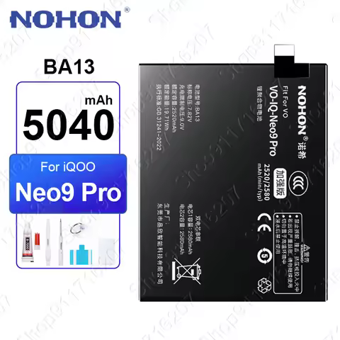 NOHON Battery for IQOO Neo9 Pro 8 7 SE 6 5 5S 3 V2339A V2338A V2301A V2302A V1981A Phone Batteries