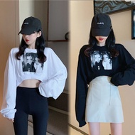 crop top long sleeve plus size korean style baju t shirt perempuan lengan panjang plus size loose streetwear shirt women