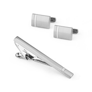 Men's Business Tie Clip Cufflink Set Simple Silver Tie Clip Iron Cufflink