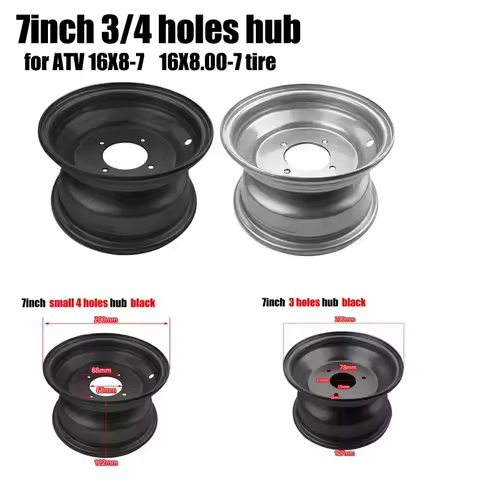 7 Inch 16x8.00-7 ATV Tires Wheel Silver Black Hub Rim (3/4 Holes) Vacuum Tires 16x8-7 for 7 Inch ATV