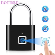 NORMAN Fingerprint Lock, USB Charging Anti-theft Smart Padlock, Portable Waterproof Intelligent Safety Zinc Alloy Electronic Door Lock House Unlock