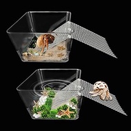 2 Pack Transparent Hermit Crab Water Tank with Climbing Ramp, Hermit Crab Aquarium Tank Cage Salt Water Pool Accessories, Hermit Crab Habitat for Small or Medium Hermit Crab Habitat