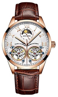 B BINGER AILANG Men's Skeleton Watches Automatic Mechanical Watch with Dual Balance Wheels