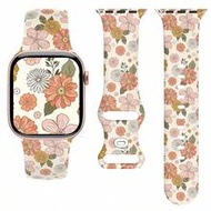 Bohemian Floral Print Silicone Watch Band, Compatible With Apple Watch 40mm 41mm 42mm 44mm 45mm 46mm