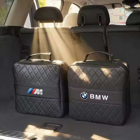 Car Trunk Leather Storage Bag NEV EV Charging Organizer Box For BMW M E46 E90 E60 F30 G20 X1 X2 X3 X