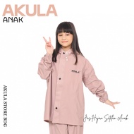 Akula Children's Raincoat Set Anti-Leak Akula Dusty Pink Thick Elastic Waterproof Material