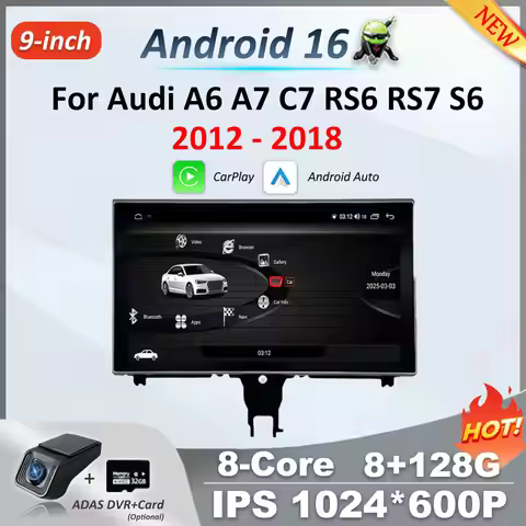 9 Inch For Audi A6 A7 C7 RS6 RS7 S6 2012 - 2018 Android 16 Player Car Radio Multimedia Stereo Carpla
