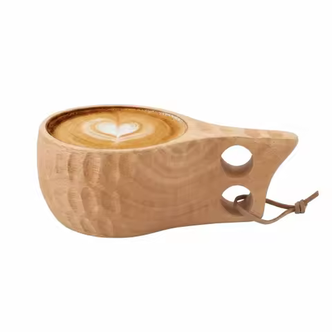 Nordic Style 350ml Handle Cup Smooth Cup Wood Beverage Cup Ergonomic Grip Solid Handle Drinking Mug 
