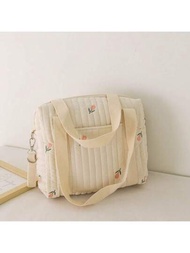 手提帶拉鍊設計的刺繡嬰兒尿布包，母親專用，含有嬰兒車掛鉤，換尿布墊和蚊帳收納袋