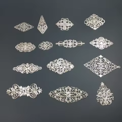 10-20 pcs/lot lozenge Metal Filigree Flowers Slice Charms base Setting Jewelry DIY Components Findin