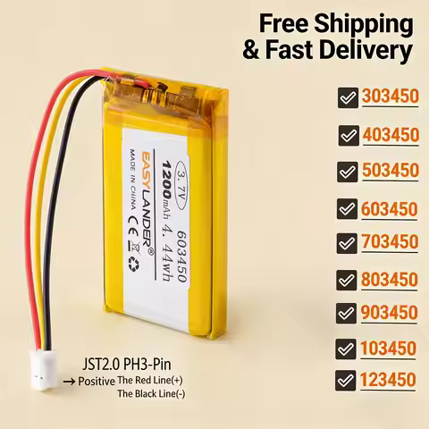 JST2.0mm 3Pin 3.7V 700mAh 403450 Lithium LiPo Polymer Battery 303450 503450 603450 703450 803450 903